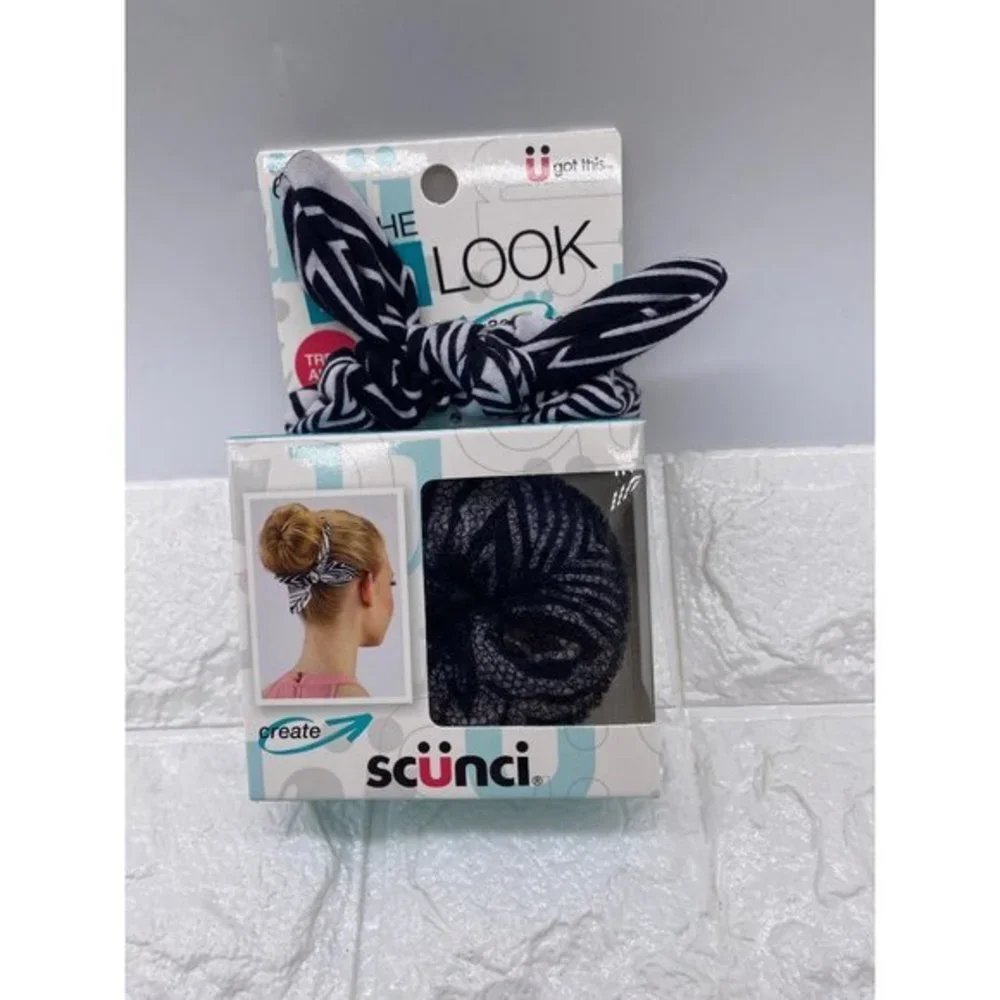 Scunci Get the Bun Look Maker 6 Piece Kit Black‎ White Stripes Hair Accessories